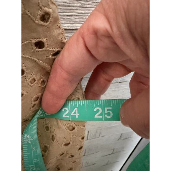 Talbots women’s dress V-neck tan eyelet aline feminine floral cotton plus size  - Picture 6 of 9